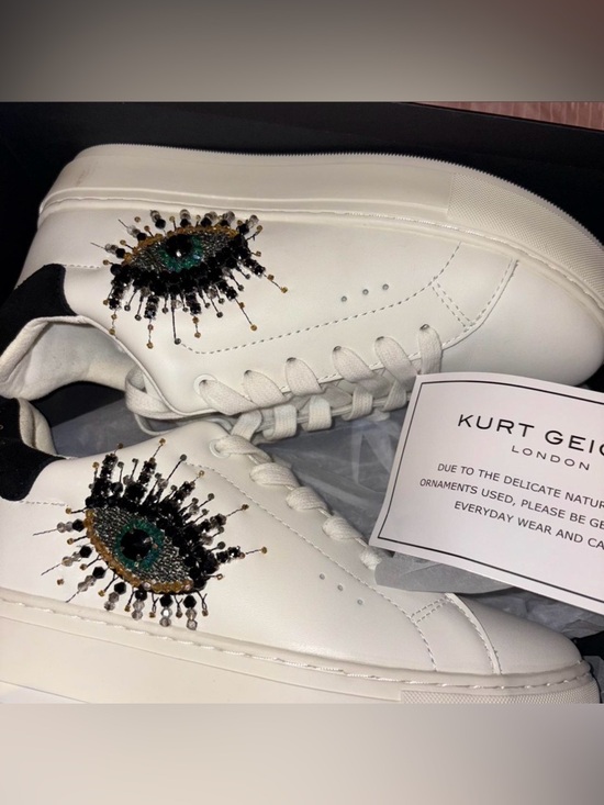 Kurt Geiger Laney Evil Eye Sneakers Black White Leather UK 39 US 7.5 8 Rare - Picture 5 of 7